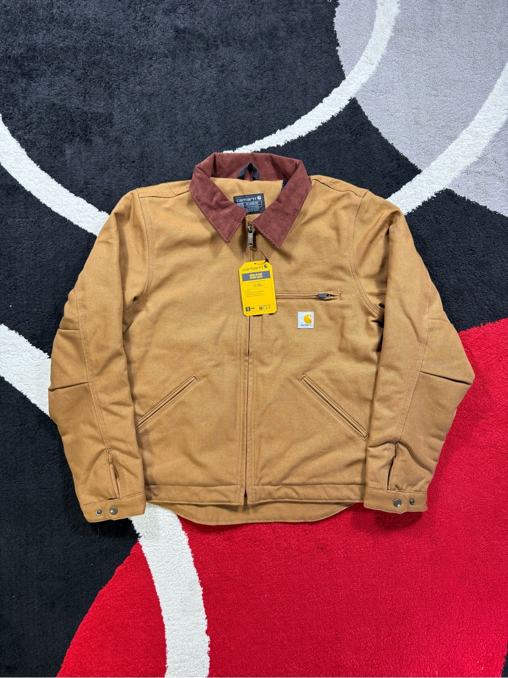 Carhartt Jacket Mens Small Relaxed Fit Tan Duck Detroit Lined Corduroy Collar